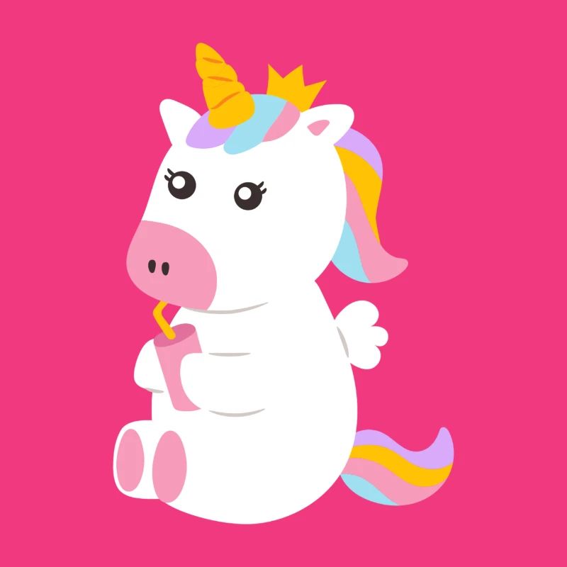 Süßes sitzendes Einhorn mit Getränk