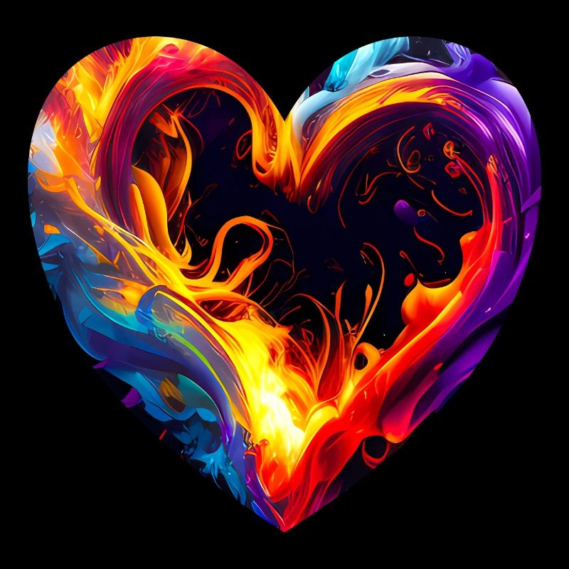 Buntes Herz mit Feuer