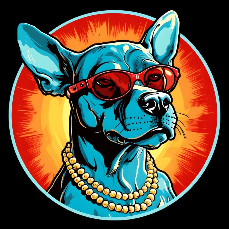 Blauer Hund mit Sonnenbrille