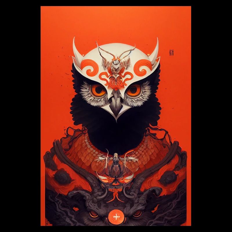 Owl Japanese Red Samurai