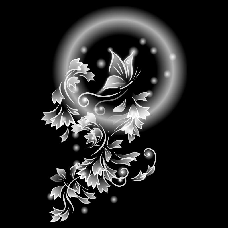 Fleurs blanches et papillon fantastique