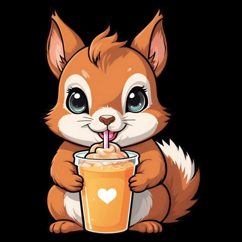 Cute squirrel drinking bubble tea