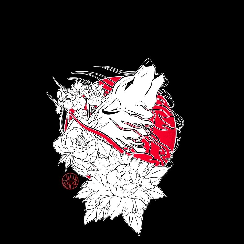 Wolf, iris and peony from Japan