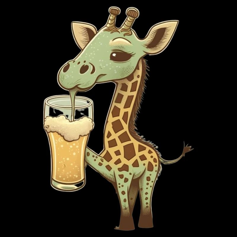 Niedliche Giraffe trinkt ein Glas Bier