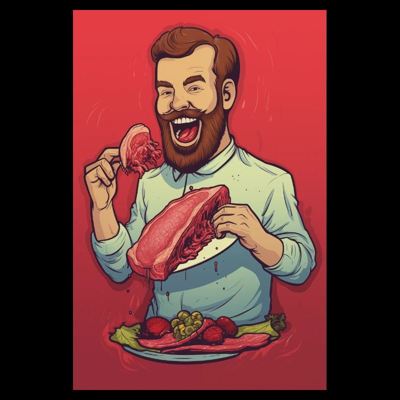Mann isst ein Steak Design
