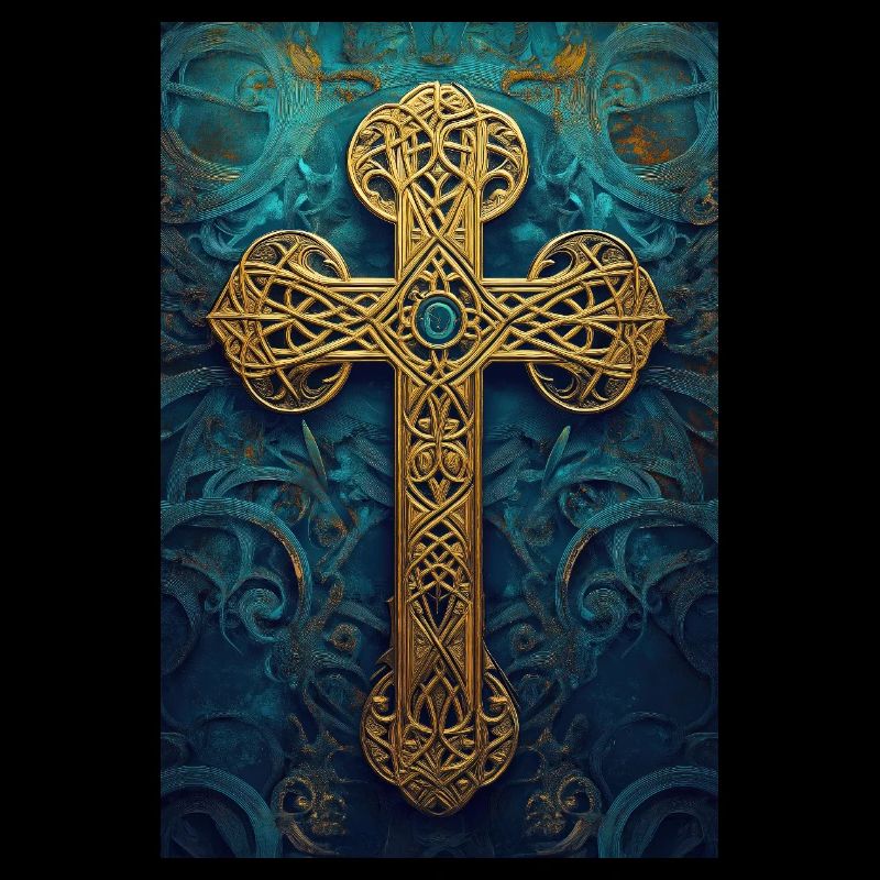 Croix celtique dorée ornée