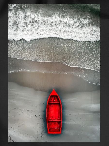 Rotes Boot am Grauen Ufer