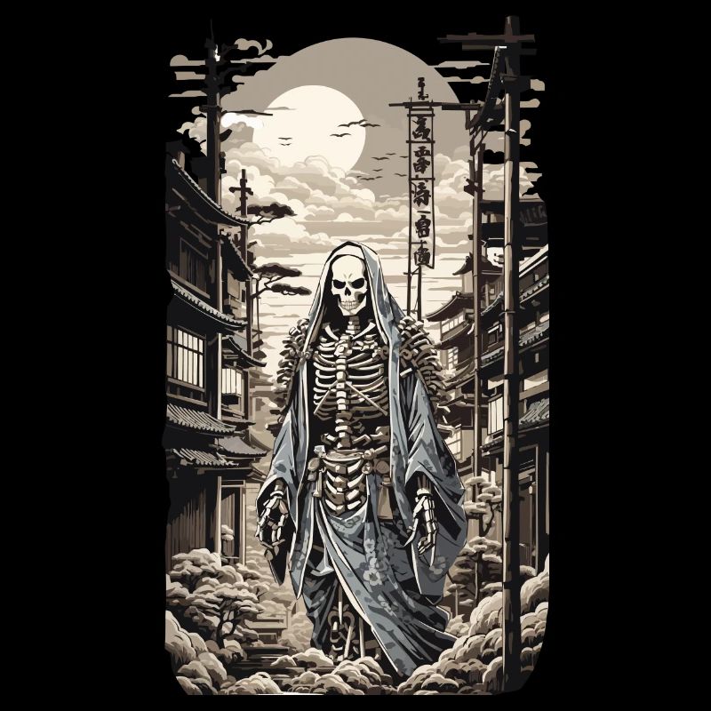 Retro Japan Yokai Skelett Dämon Ukiyo-E