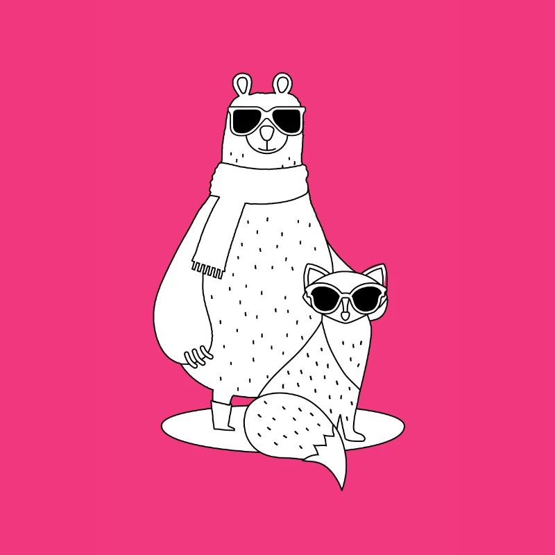 simple, cool bear and fox with sunglasses