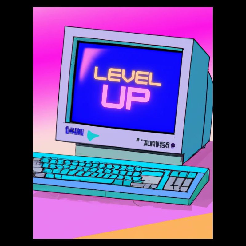 90s Level Up Computer Vaporwave - KI Kunst