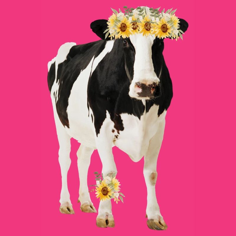 Vache Holstein avec des fleurs