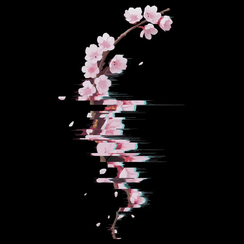 Glitch Kirschblüte moderner Blütenzweig