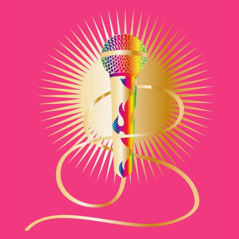 microphone doré avec éléments arc-en-ciel