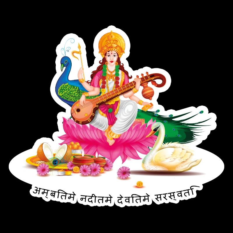 SARASVATI Déesse Brahma Hindou Sanskrit Paon