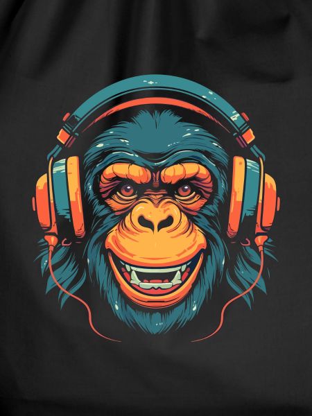 Chimp wearing headphones