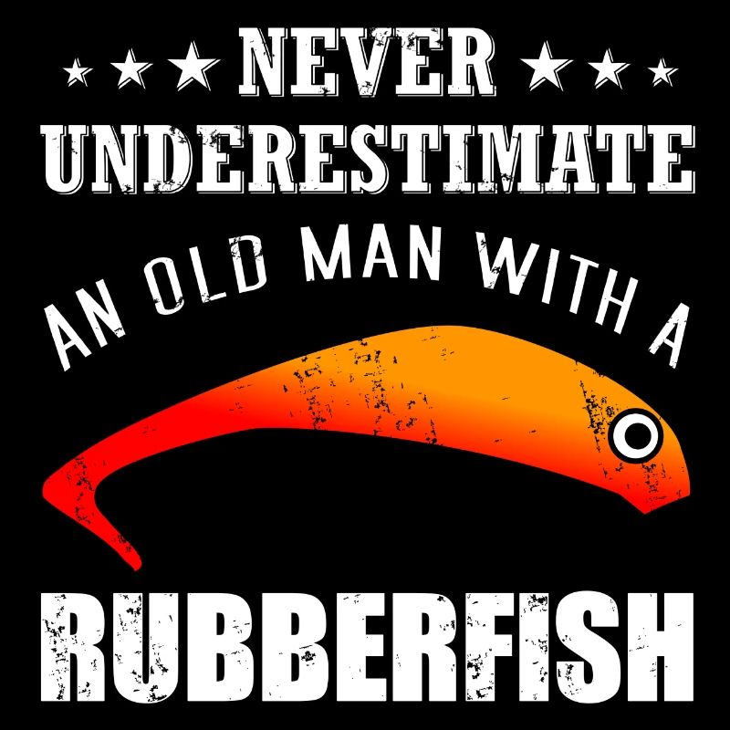 Old angler with rubber fish
