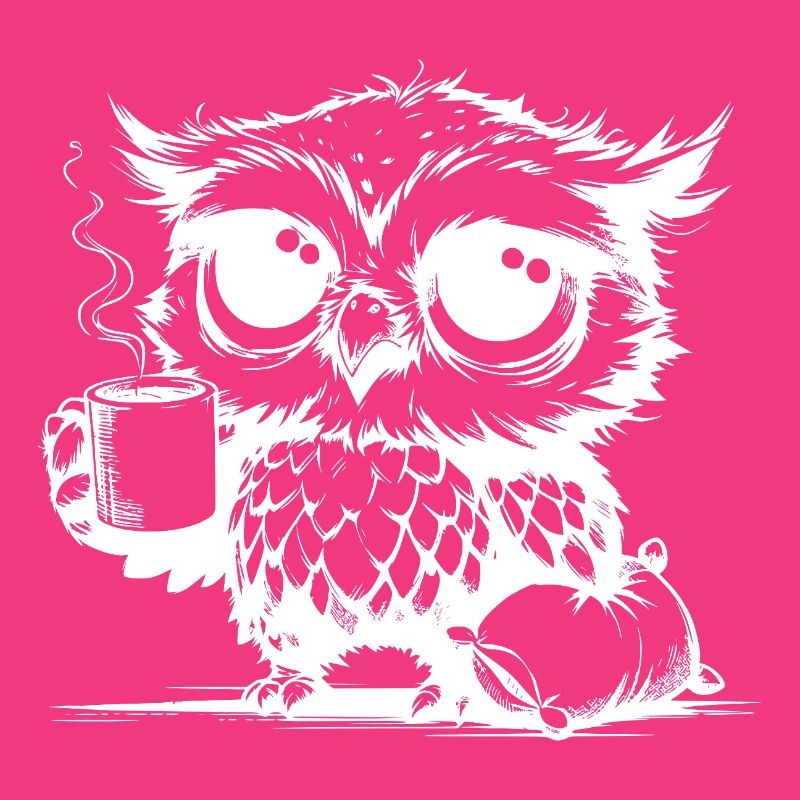 Hibou endormi déclarant que le café est un devoir