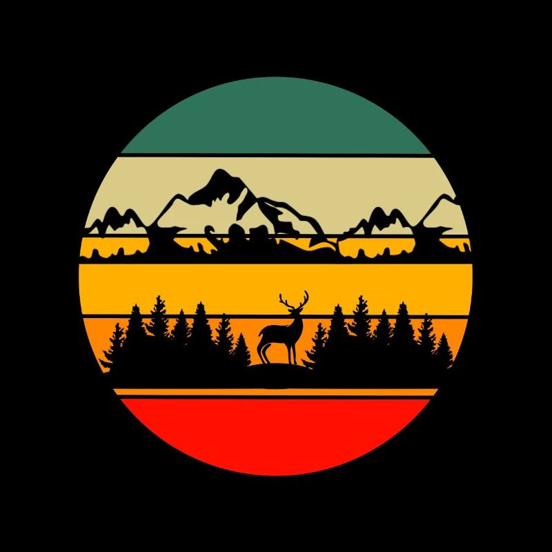 Forest Hikers Retro Mountain Deer Nature
