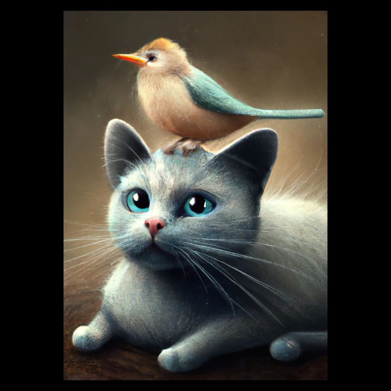 Vogel sitzt auf Katze