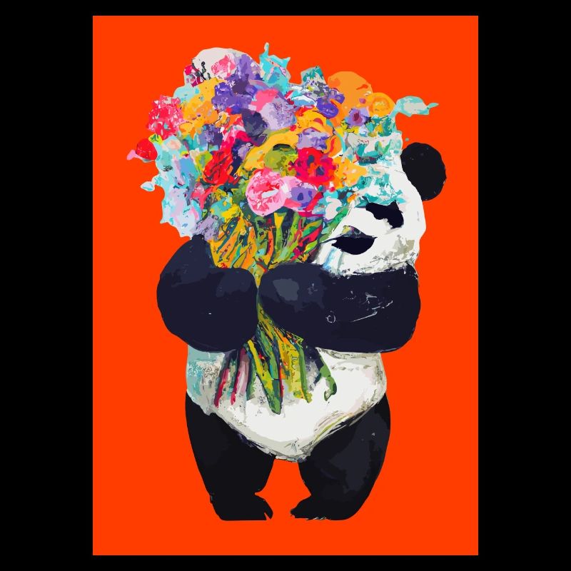 Panda mit Blumenstrauß