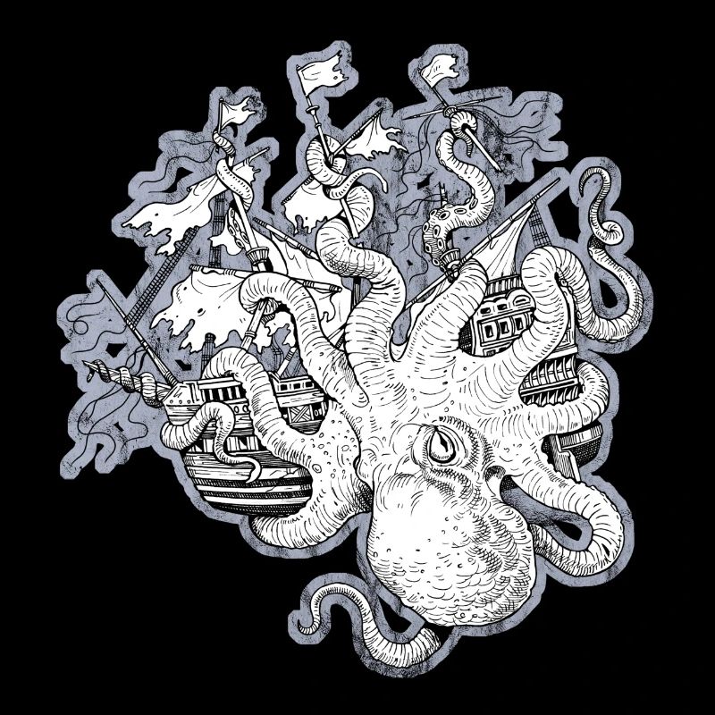 Riesen Oktopus greift das Schiff an. Riesen Krake.