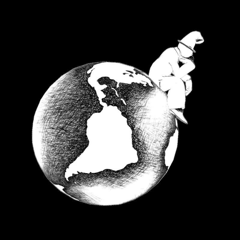 Contemplative silhouette on graphic globe