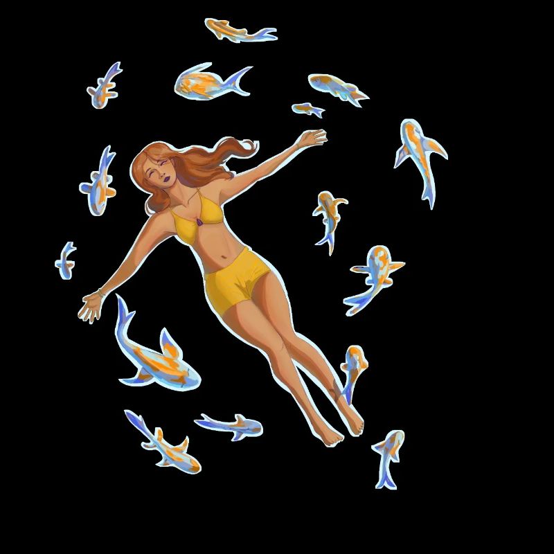Frau im Wasser mit Koi-Fischen