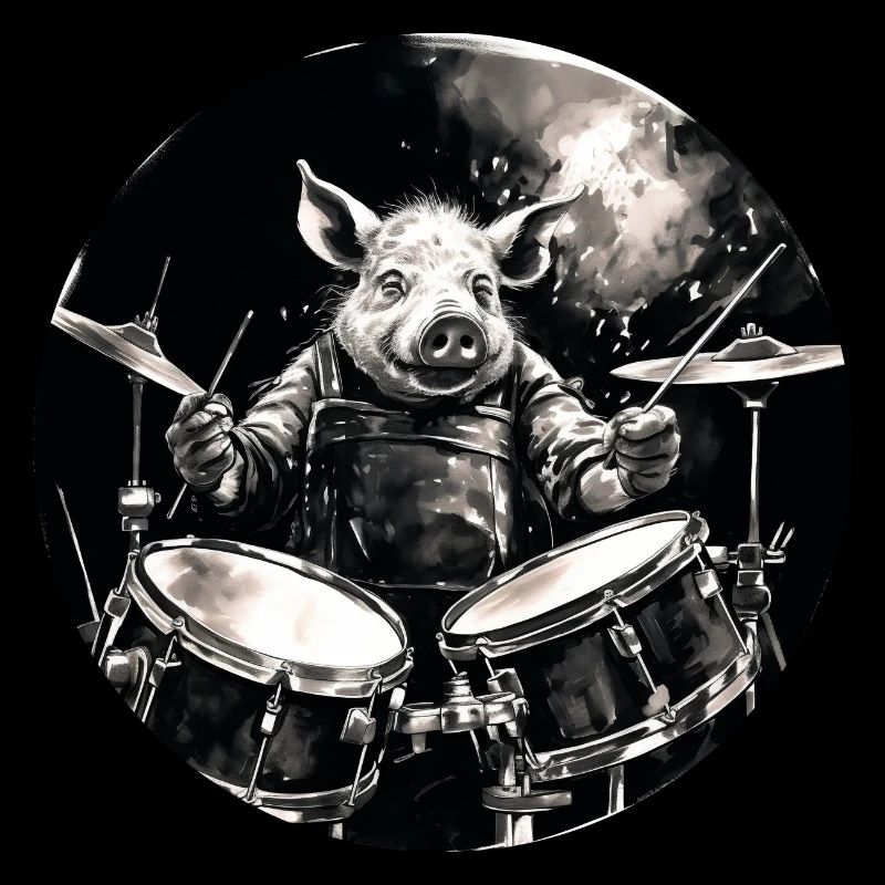 A Pig playing drums