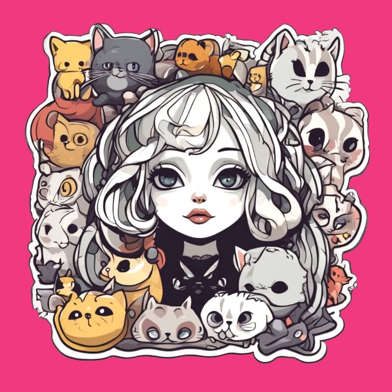 Gothic-Mädchen und Katzen