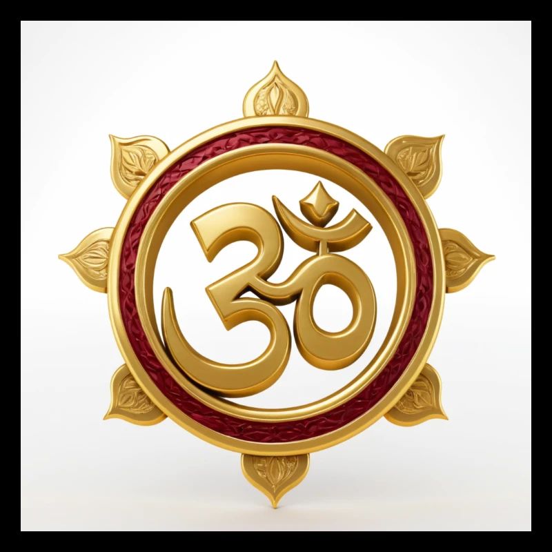 Aum symbol, gold, crimson and silver