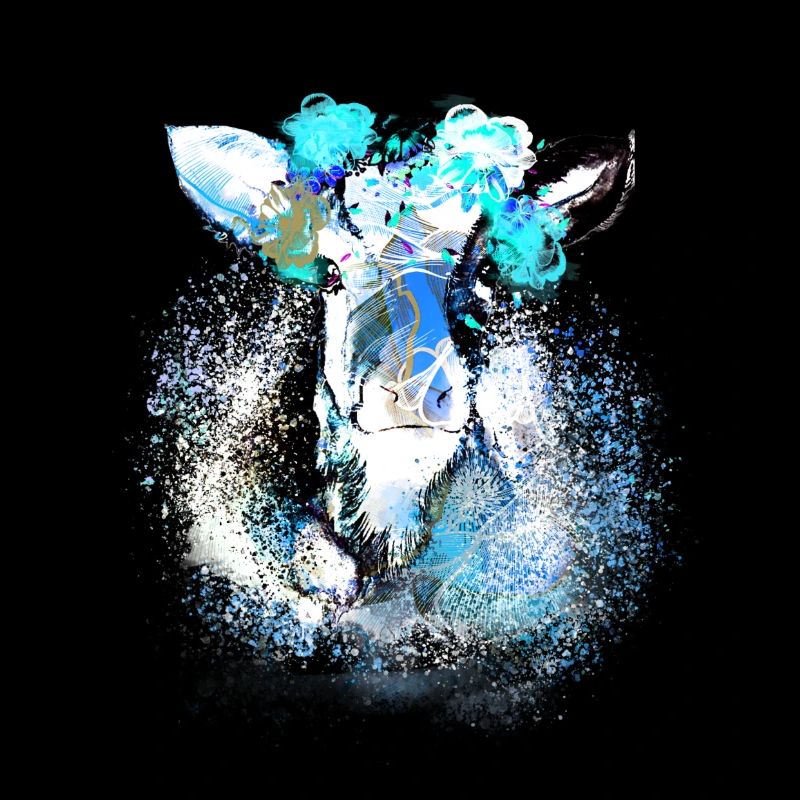 blue, cow ,light blue,painting ,drawing