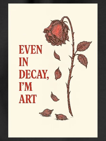 Dilapidated rose with artistic quote