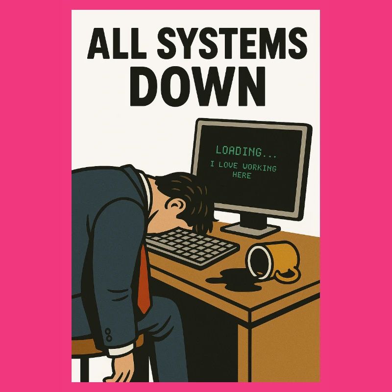 All Systems Down IT Humor Caricature