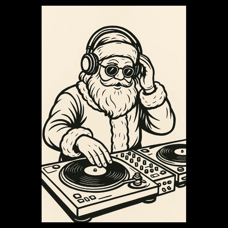 Santa Claus DJ on turntables