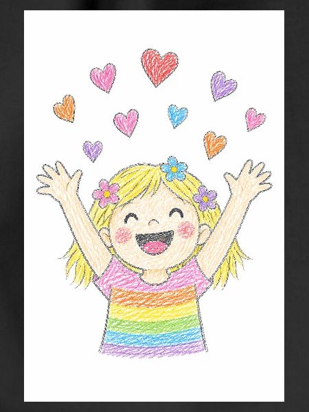 Cheerful girl sprinkles hearts