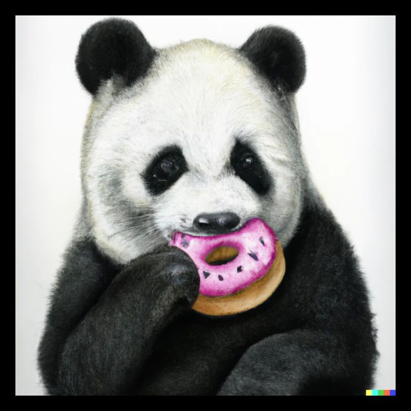 Porträt eines Pandas, der einen Donut isst