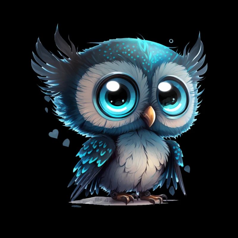a cute owl smiling comic art blue and black