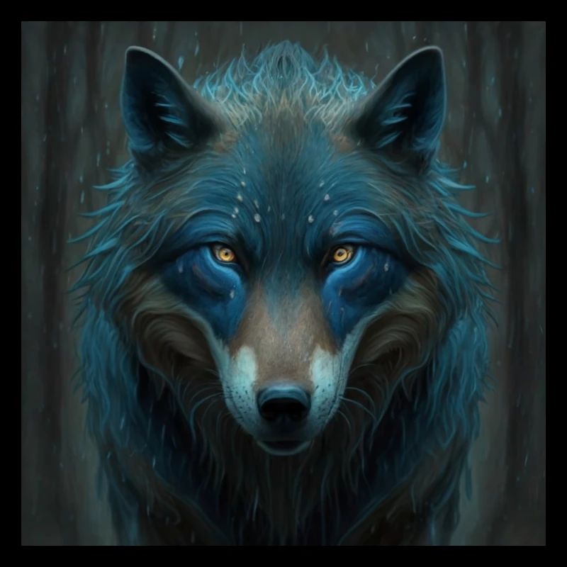 Blauer Wolf im Wald