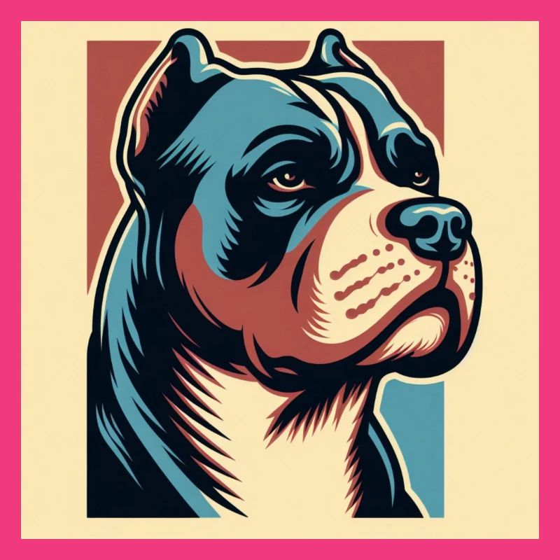 Powerful Pitbull Portrait in Risograph Vector