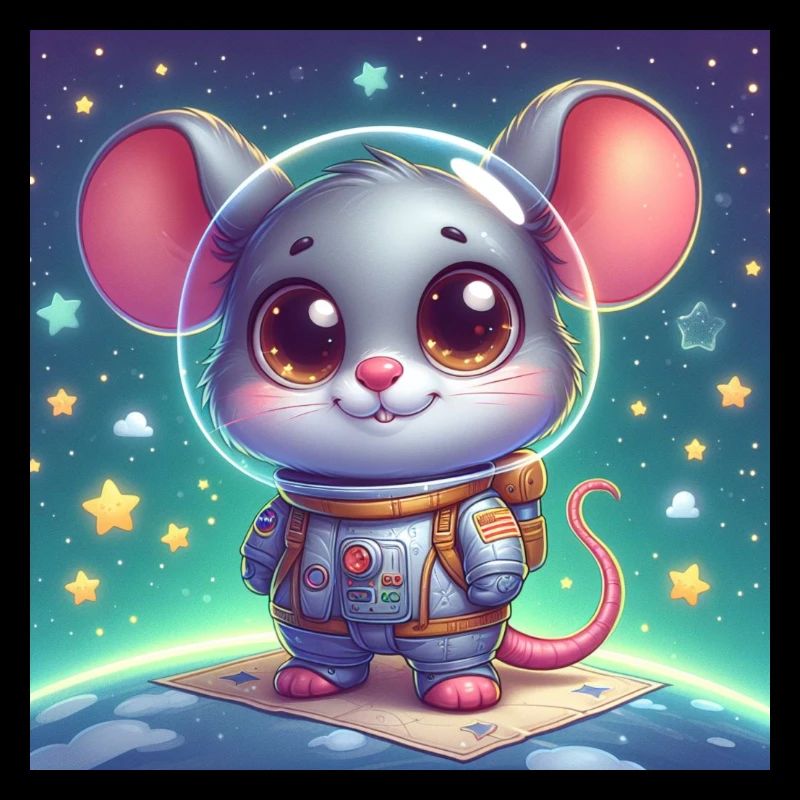 Space mouse in spacesuit on the moon