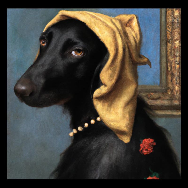 Flat Coated Retriever mit Perlenkette