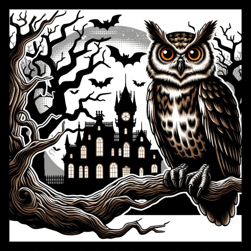 Eule Halloween und Geisterschloss
