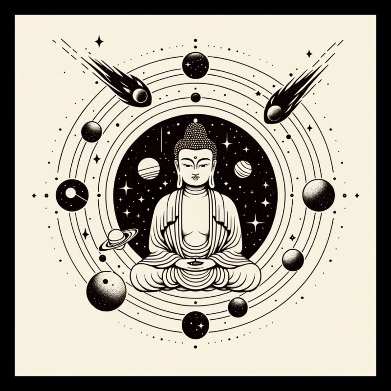 Space-Buddha schwarzweiß