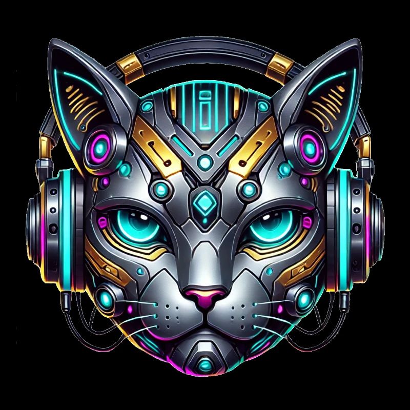 Cyberpunk Katze mit Kopfhörern