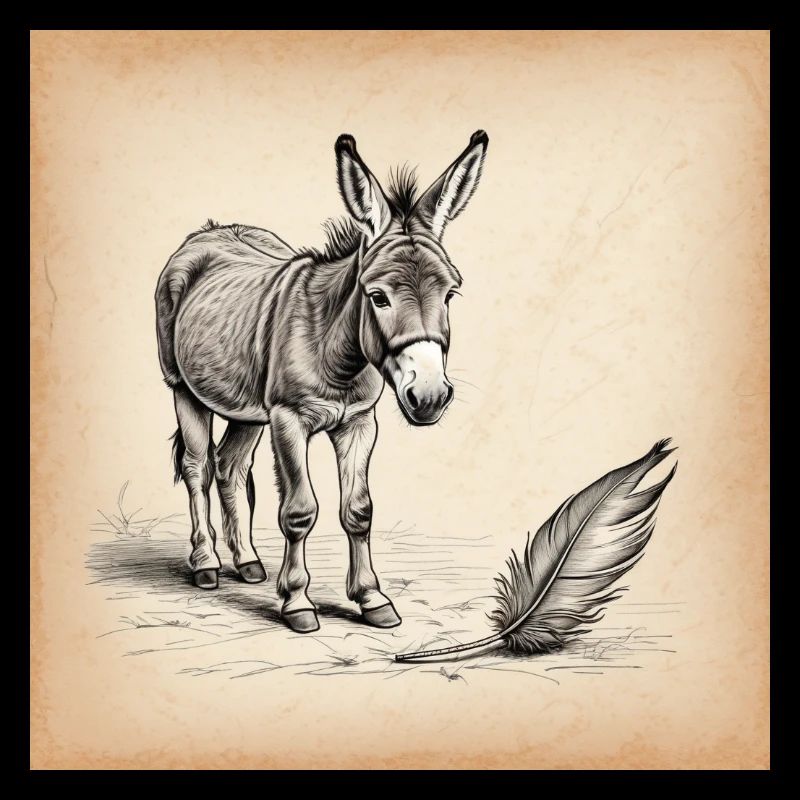 Donkey and Feather Sepia Sketch