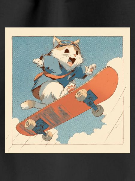 Retro Cat Skateboarder in Flight