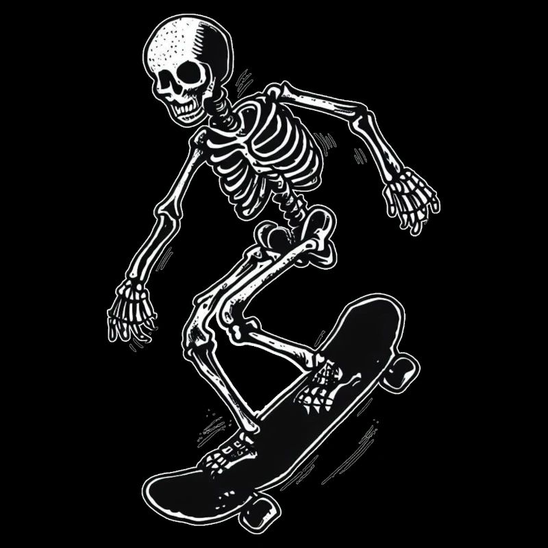 Jumping skeleton on a skateboard