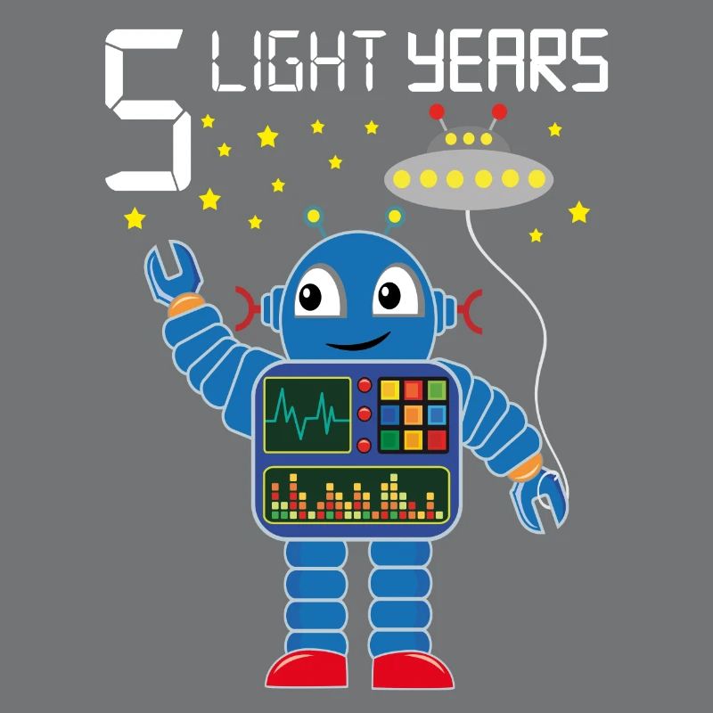 Robot congratulates 5 light years old five years