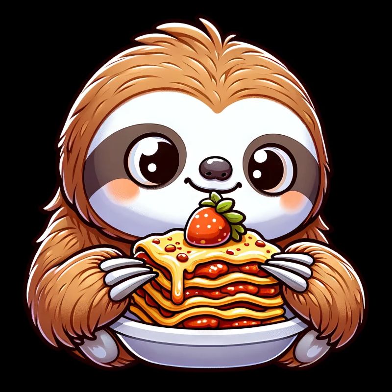 Sloth enjoys Italian lasagna