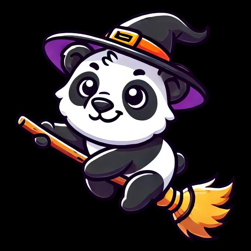 Halloween Panda Sorcière Balai Mignon Bande Dessinée